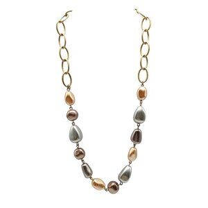 Dana Buchman Gold Tone Chain Necklace With Multicolor Faux Pearl Accents